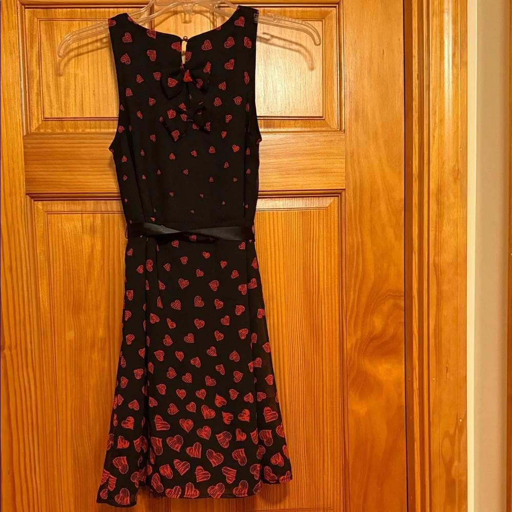 Chic Black Dress with Red Heart Pattern‎ Perfect for Valentines Day 💕